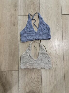 Textured Bralette Set in Light Blue and Cream